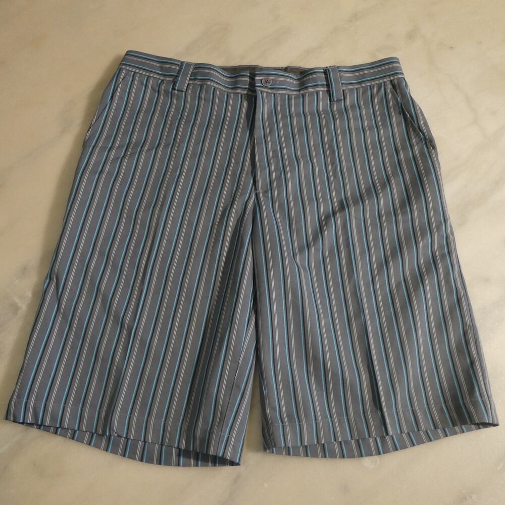Sligo Golf Shorts Mens 34‎ Gray Blue Striped Performance Stretch Flat Front